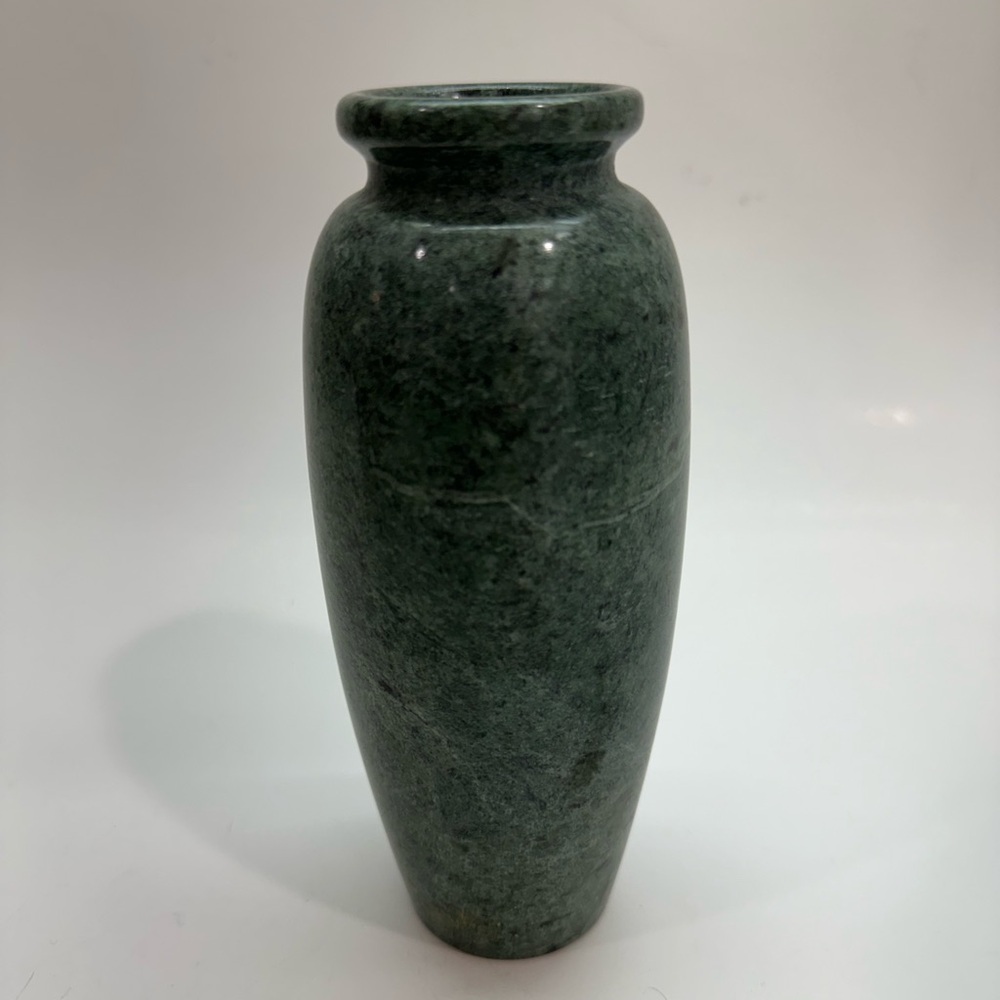 Vintage Green Marble Vase 7” Tall Carved